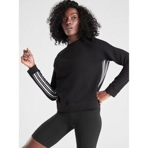 Women's Athleta XS Crewneck Sweater‎ Black White Striped Sleeves Casual Pullover